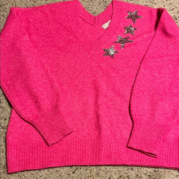 LOFT Sweaters - LOFT Pink V-Neck Sweater with Glitter Stars